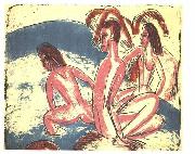 Ernst Ludwig Kirchner Tree bathers sitting on rocks oil painting artist